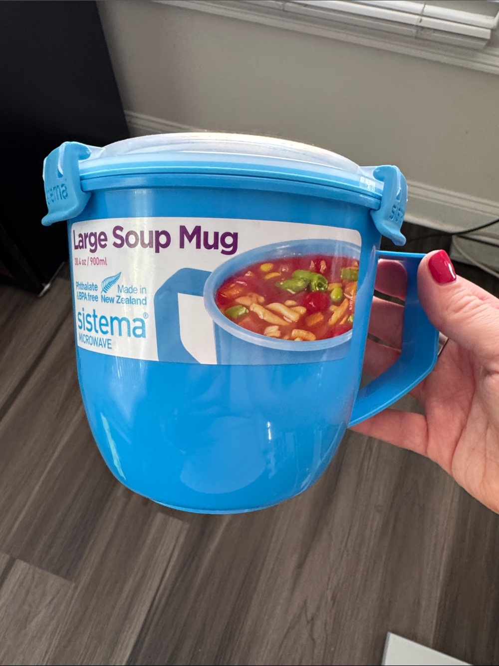 stem Blue Large Soup Mug with Handle and Snap Lid